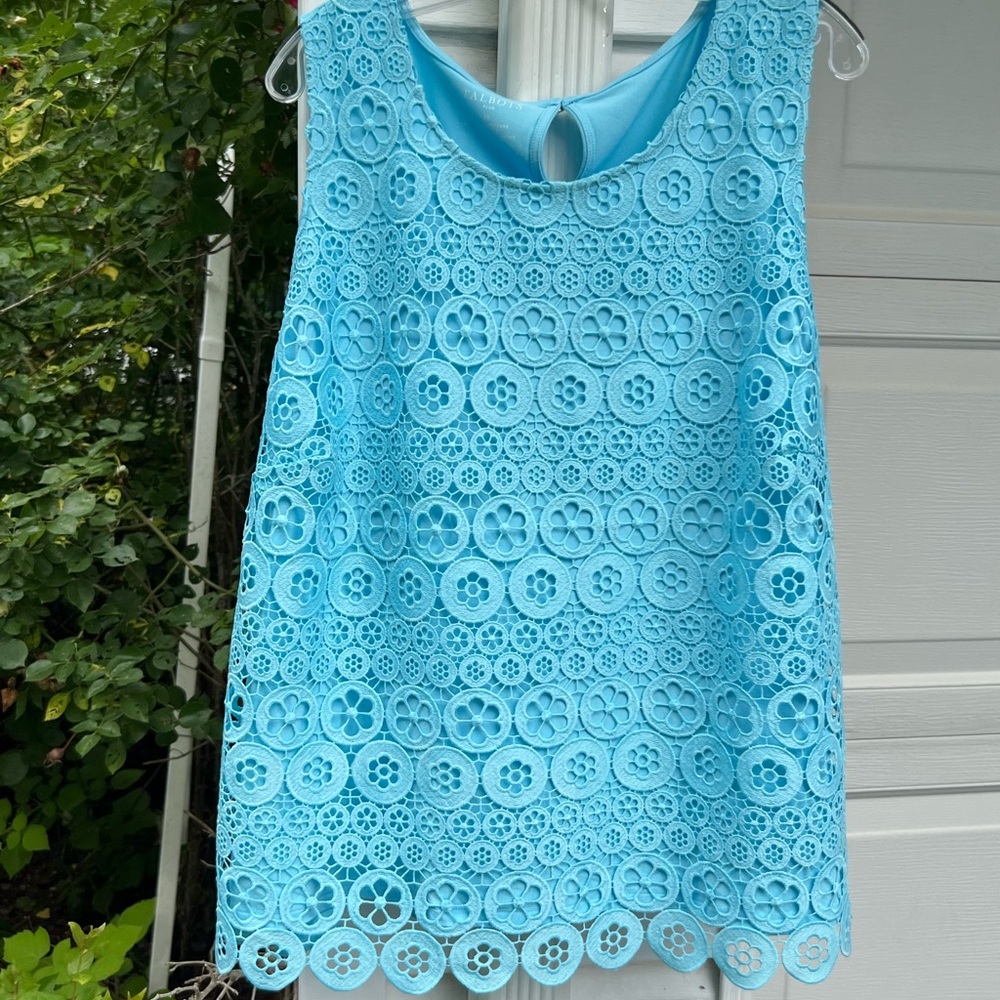 NWT Talbots Pretty Turquoise Blue Lace Front Lined Sleeveless Top